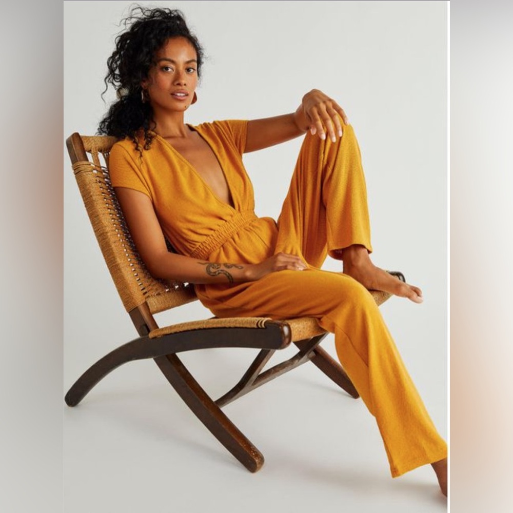 Free People Rita One-piece Mustard Jumpsuit